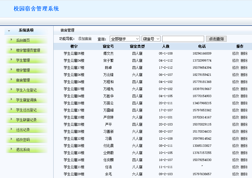 宿舍管理模块